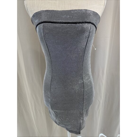 Silver Sparkly Tube Mini Dress With Side Slit - Picture 1 of 8